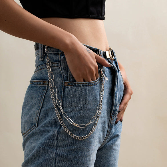 Fashion Metal Double Waist Body Chain For Women Geometric Single Lap Pants Chain Street Style Hip Chain