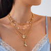 Fashion Metal Flower Geometric Alloy Imitation Pearl Electroplated Necklace For Women