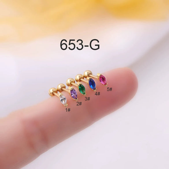 Fashion Metal Geometric Electroplating Women's Puncture Earrings With Mini Colorful Horse Eye Zircon