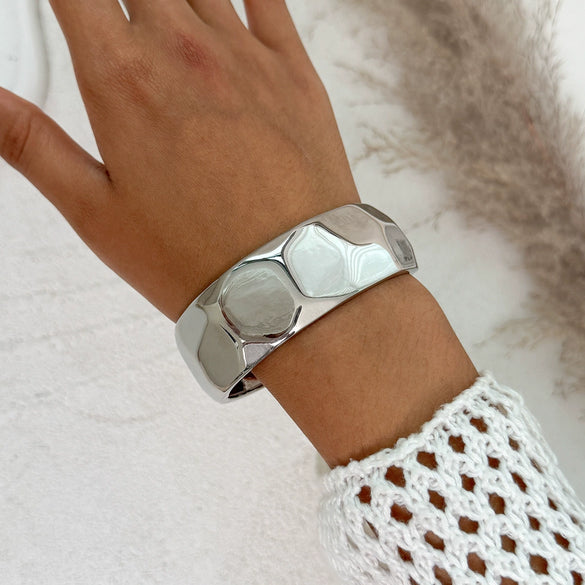 Fashion Metal Glossy Plain Faceted Spring Ring Bracelet Electroplated