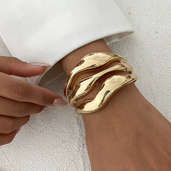 Fashion Metal Glossy Plain Faceted Spring Ring Bracelet Electroplated