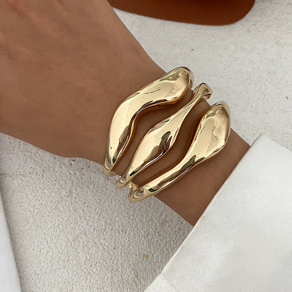 Fashion Metal Glossy Plain Faceted Spring Ring Bracelet Electroplated