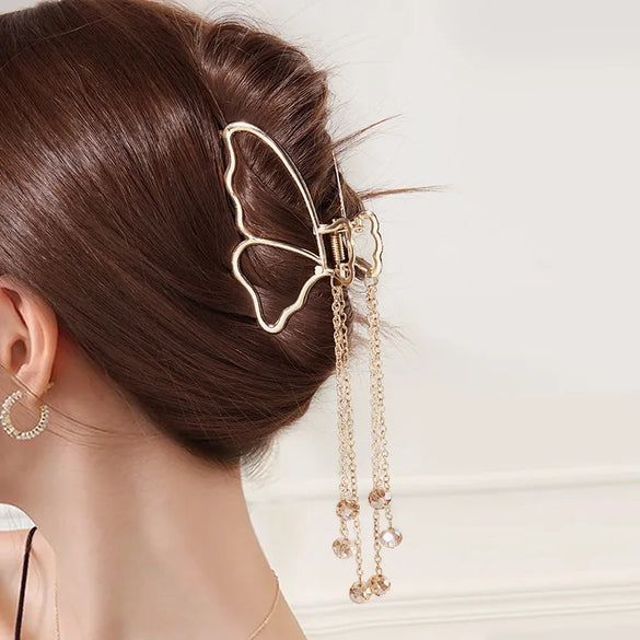 Fashion Metal Grip Butterfly Barrettes Women'S Tassel Pendant Hair Accessories