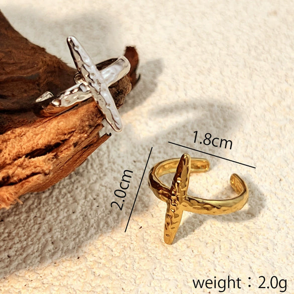Fashion Metal Retro Stainless Steel Open Hammer Heart Shape Ring For Women