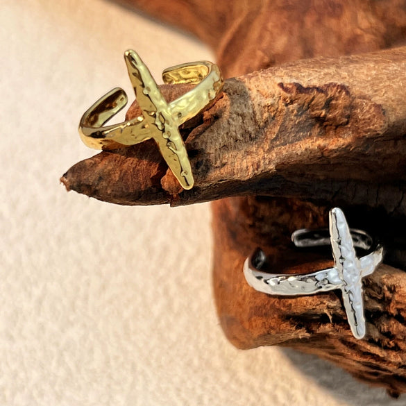 Fashion Metal Retro Stainless Steel Open Hammer Heart Shape Ring For Women