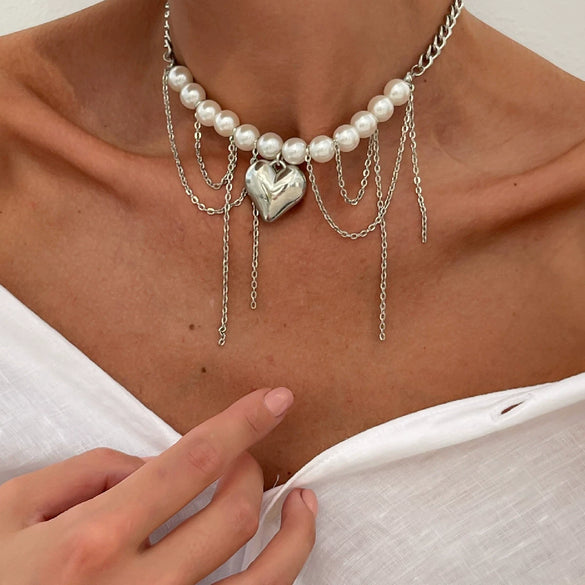 Fashion Metal Star Moon Tassel Heartshaped Imitation Pearl Wrap Necklace Alloy Electroplated