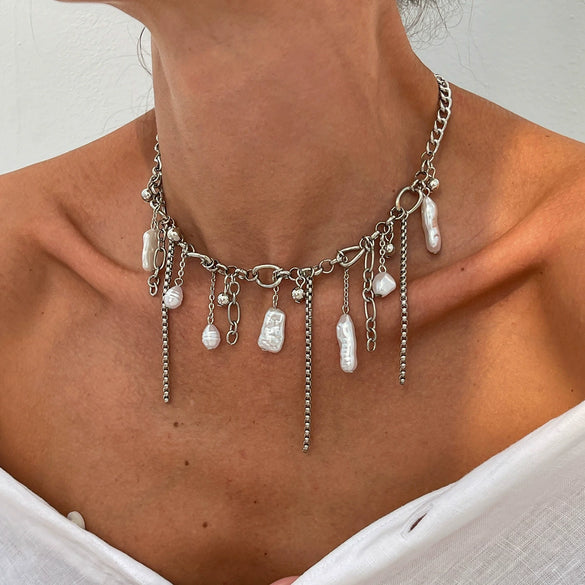 Fashion Metal Star Moon Tassel Heartshaped Imitation Pearl Wrap Necklace Alloy Electroplated