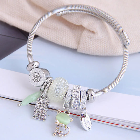 Fashion Metal Wild Pan Dl Simple And Wild Shine Cat Pendant Multi-Element Accessories Personalized Bracelet Wholesale Gooddiy