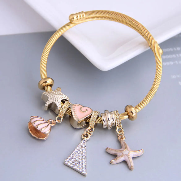Fashion Metal Wild Pan Dl Starfish Seashell Triangle Pendant Multi-Element Accessories Bracelet Gooddiy Wholesale Bracelet