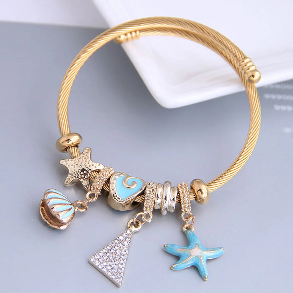 Fashion Metal Wild Pan Dl Starfish Seashell Triangle Pendant Multi-Element Accessories Bracelet Gooddiy Wholesale Bracelet