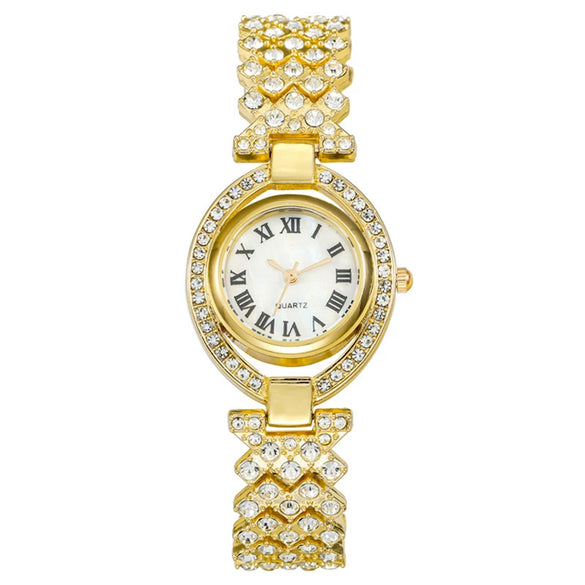 Fashion Metal Women's Diamondencrusted Quartz Watch Bracelet