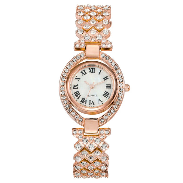 Fashion Metal Women's Diamondencrusted Quartz Watch Bracelet
