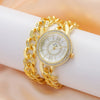 Fashion Metal Women's Diamondencrusted Quartz Watch Set With Bracelet And Round Dial