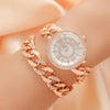 Fashion Metal Women's Diamondencrusted Quartz Watch Set With Bracelet And Round Dial