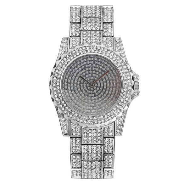 Fashion Metal Women's Round Dial Quartz Watch With Fulldiamond Design