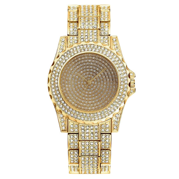 Fashion Metal Women's Round Dial Quartz Watch With Fulldiamond Design