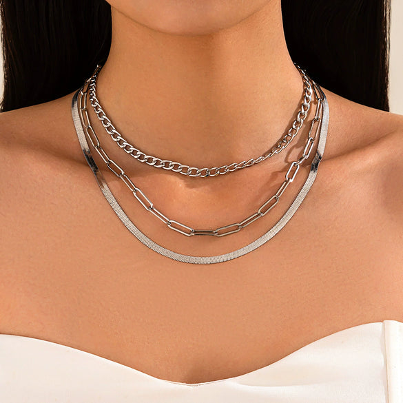 Fashion Metallic Snake Bone Chain Necklace Geometric Iron Copper Electroplated For Women