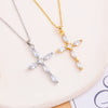 Fashion Microembedded Cross Necklace Titanium Steel Mixed Gem Inlay Geometric Ochain Electroplating Unisex