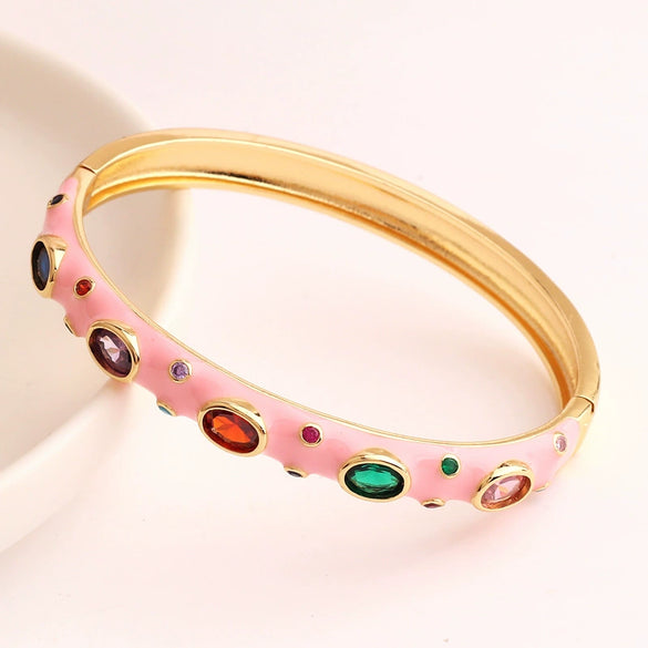 Fashion Microencrusted Zirconium Multicolor Oil Dripping Copper Plated Real Gold Bracelet For Women