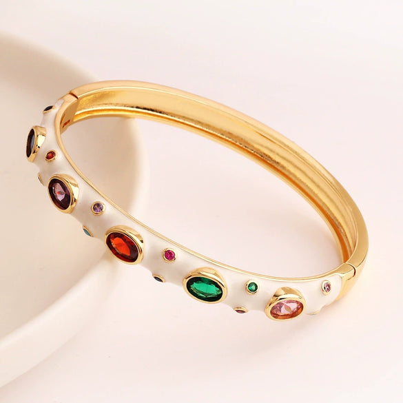 Fashion Microencrusted Zirconium Multicolor Oil Dripping Copper Plated Real Gold Bracelet For Women