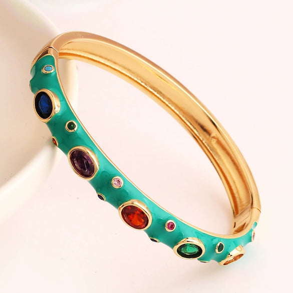 Fashion Microencrusted Zirconium Multicolor Oil Dripping Copper Plated Real Gold Bracelet For Women