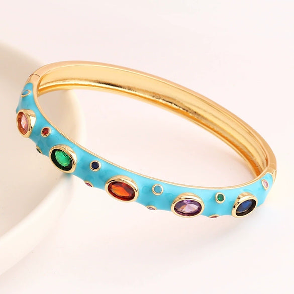 Fashion Microencrusted Zirconium Multicolor Oil Dripping Copper Plated Real Gold Bracelet For Women