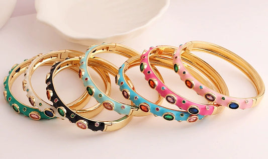 Fashion Microencrusted Zirconium Multicolor Oil Dripping Copper Plated Real Gold Bracelet For Women