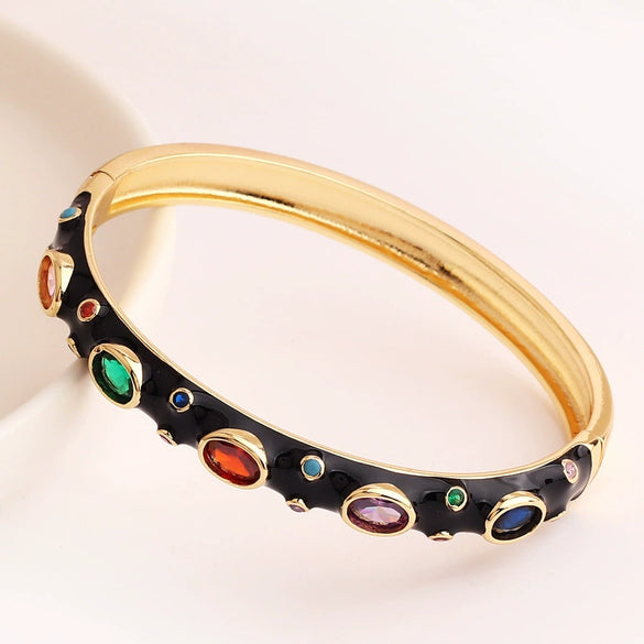 Fashion Microencrusted Zirconium Multicolor Oil Dripping Copper Plated Real Gold Bracelet For Women