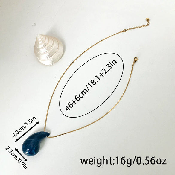 Fashion Minimalist Acrylic Water Drop Pendant Necklace With Stainless Steel Electroplated 18K Gold Snake Bone Chain