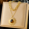 Fashion Minimalist Geometric Stainless Steel Tiger Eye Stone Sun Pendant Doublelayered Necklace With Electroplating For Women