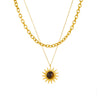 Fashion Minimalist Geometric Stainless Steel Tiger Eye Stone Sun Pendant Doublelayered Necklace With Electroplating For Women