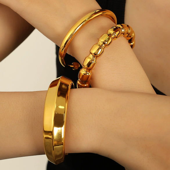 Fashion Minimalist Geometric 316L Stainless Steel Cshaped Open Bracelet 18K Goldplated