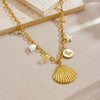 Fashion Minimalist Stainless Steel Goldplated Shell Round Threedimensional Butterfly Starfish Pendant Chain Necklace For Women