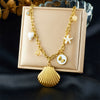 Fashion Minimalist Stainless Steel Goldplated Shell Round Threedimensional Butterfly Starfish Pendant Chain Necklace For Women