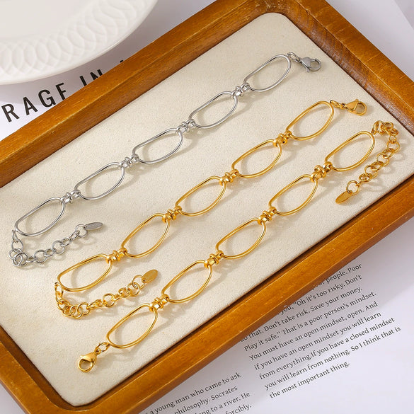 Fashion Minimalistic Casual Allmatch Jewelry Geometric Shaped 316L Stainless Steel Goldplated Bracelet