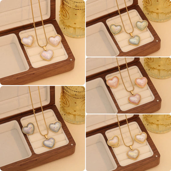 Fashion Multi Color Love Shaped Stainless Steel Necklace Suit With Electroplating For Women