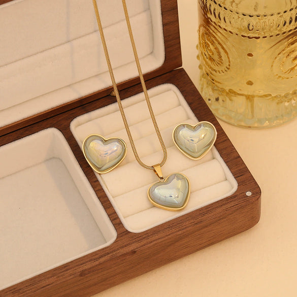 Fashion Multi Color Love Shaped Stainless Steel Necklace Suit With Electroplating For Women