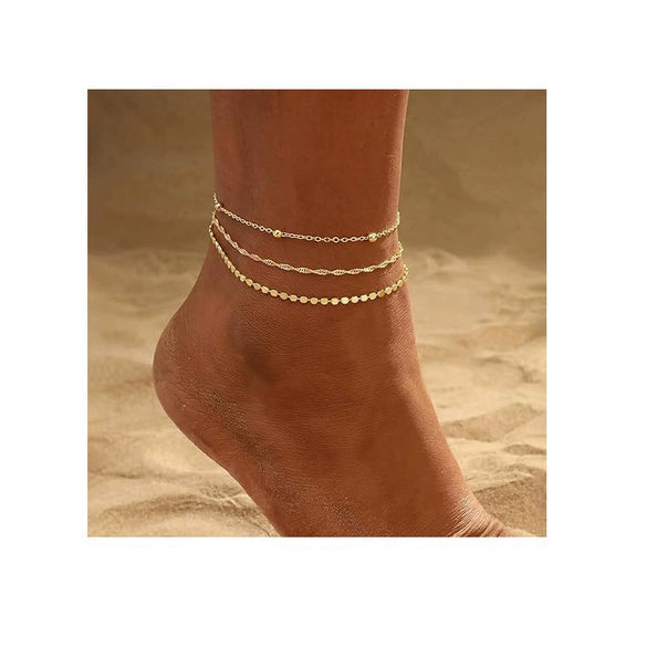 Fashion Multi Layer Bowknot Beaded Copper Anklet Geometric Foot Jewelry Unisex Accessory