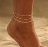 Fashion Multi Layer Bowknot Beaded Copper Anklet Geometric Foot Jewelry Unisex Accessory