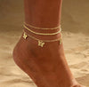 Fashion Multi Layer Bowknot Beaded Copper Anklet Geometric Foot Jewelry Unisex Accessory