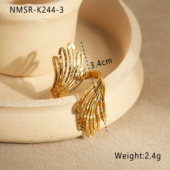 Fashion Multi Layer Hollow Line Stainless Steel Open Ring With Hammer Pattern And 18K Gold Plating For Women