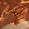 Fashion Multi Layer Hollow Line Stainless Steel Open Ring With Hammer Pattern And 18K Gold Plating For Women