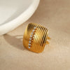 Fashion Multi Layer Hollow Line Stainless Steel Open Ring With Hammer Pattern And 18K Gold Plating For Women