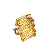 Fashion Multi Layer Hollow Line Stainless Steel Open Ring With Hammer Pattern And 18K Gold Plating For Women