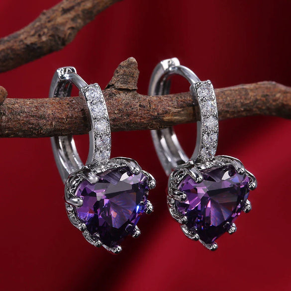 Fashion Multicolor Zircon Love Earrings Temperament Peach Heart Crystal Jewelry Made Of Copper With Geometry Design