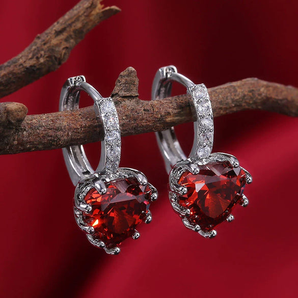 Fashion Multicolor Zircon Love Earrings Temperament Peach Heart Crystal Jewelry Made Of Copper With Geometry Design