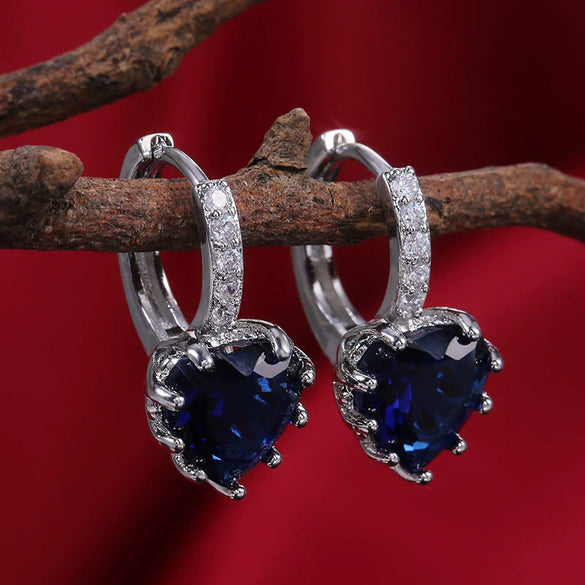 Fashion Multicolor Zircon Love Earrings Temperament Peach Heart Crystal Jewelry Made Of Copper With Geometry Design