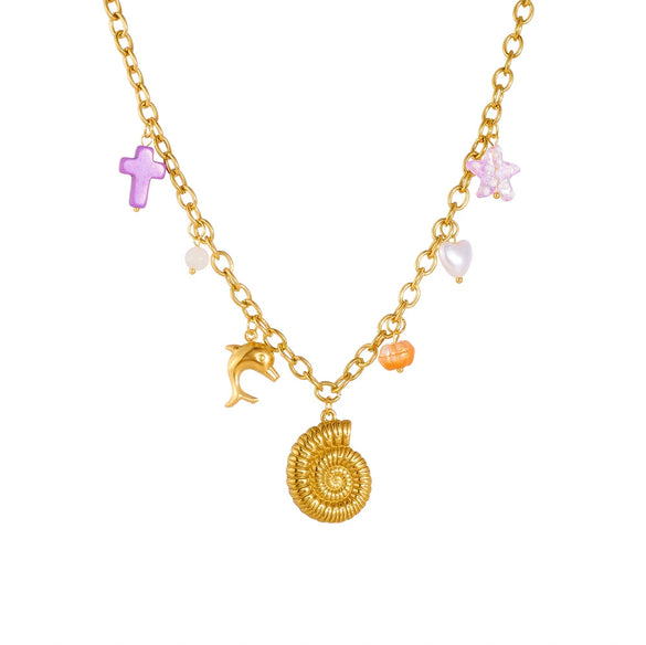 Fashion Multielement Pendant Necklace Stainless Steel Goldplated With Animal Zodiac Shapes For Women
