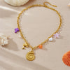 Fashion Multielement Pendant Necklace Stainless Steel Goldplated With Animal Zodiac Shapes For Women