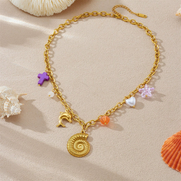 Fashion Multielement Pendant Necklace Stainless Steel Goldplated With Animal Zodiac Shapes For Women